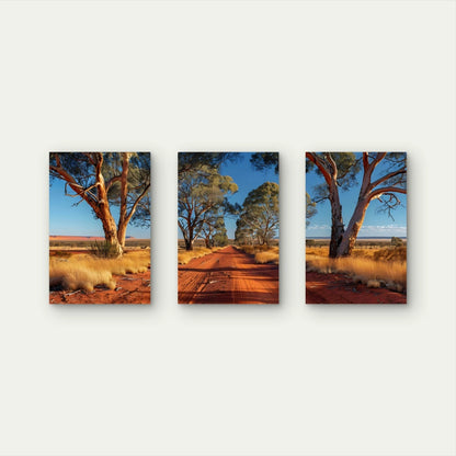 3pcs Australian Outback Red Dirt Track Wall Art Set Canvas Framed 40x60cm - High Quality Print 100% Australian Made Wall Canvas Ready to Hang