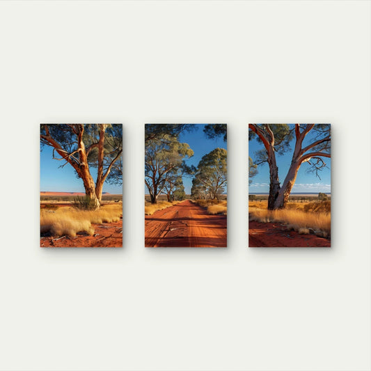 3pcs Australian Outback Red Dirt Track Wall Art Set Canvas Framed 40x60cm - High Quality Print 100% Australian Made Wall Canvas Ready to Hang