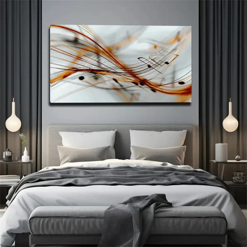 Horizontal Beige & Golden Line Wall Art Canvas Office Home Room Framed 120x60cm