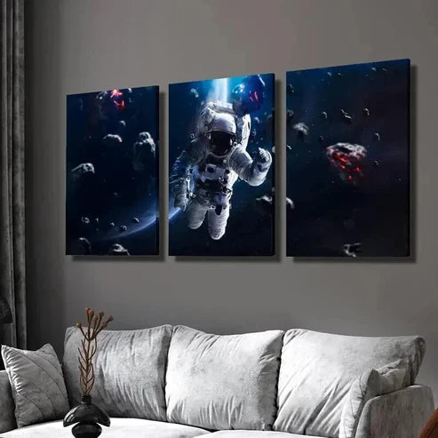 3pcs Astronaut Space Travelling Blue Planet Wall Art Canvas Unframed - High Quality Print 100% Australian Made Wall Canvas - Bella Home Decor