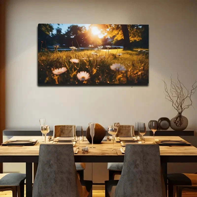 White Daisies Suitable Wall Art Canvas Office Home Room Framed 120x60cm