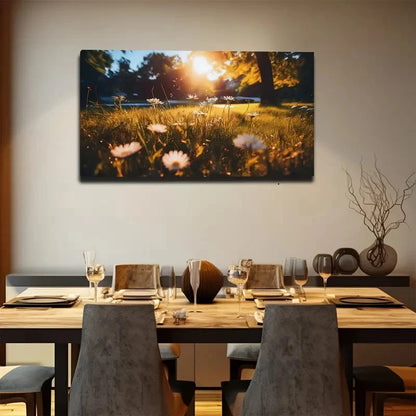 White Daisies Suitable Wall Art Canvas Office Home Room Framed 120x60cm