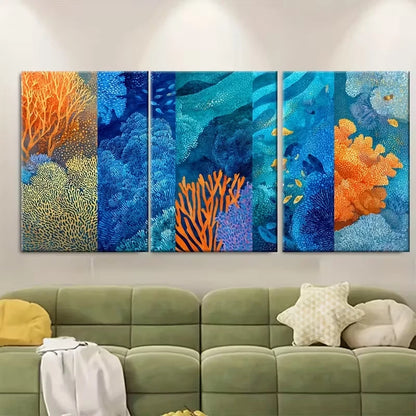 3pcs Continuous Ocean Aqua Metal Print Ready to Hang Art - Bella Home Decor