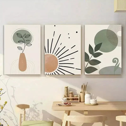 3pcs Green Bohemian Abstract Art Canvas Framed 40x60cm - High Quality Print 100% Australian Made Wall Canvas Ready to Hang - Bella Home Decor