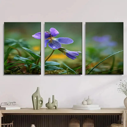 3pcs wild flower dog violet Wall Art Set Canvas Framed 60x90cm - High Quality Print 100% Australian Made Wall Canvas Ready to Hang