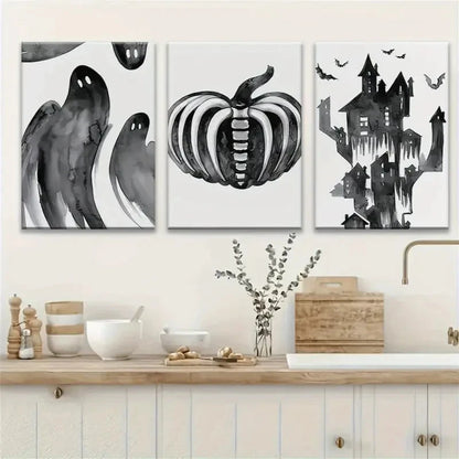 3pcs Black & White Gothic Paintings Metal Print Ready to Hang Art - Bella Home Decor