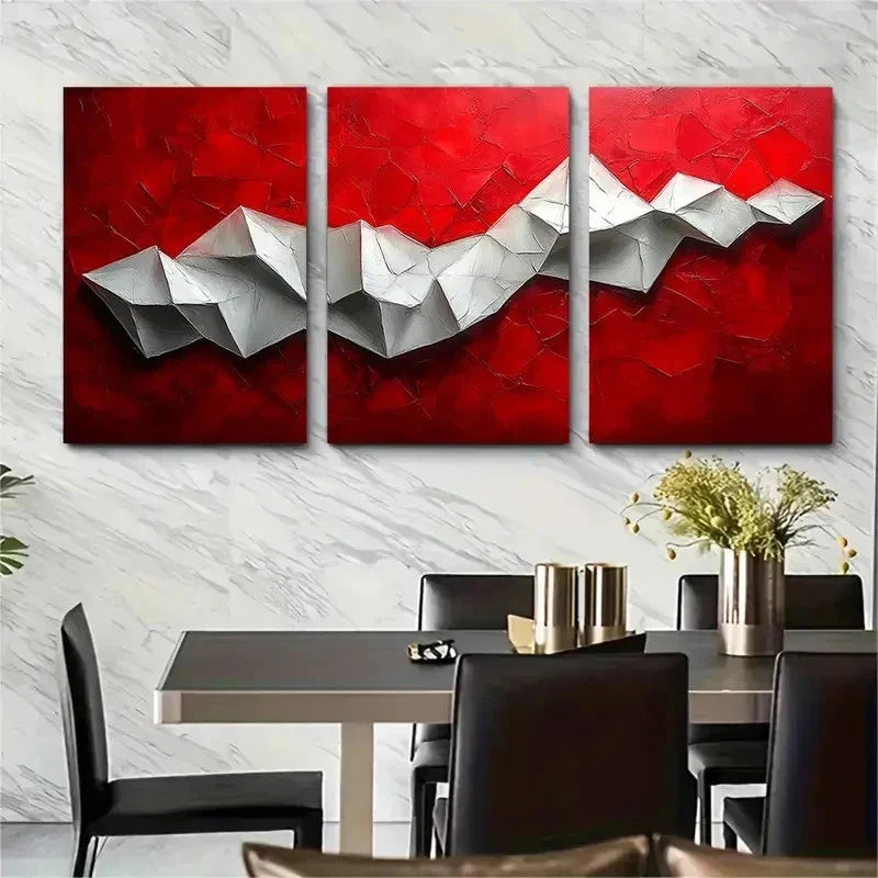 3pcs Abstract Angular Red And White Perfect Wall Art Set Canvas Framed 50x70cm - High Quality Print 100% Australian Made Wall Canvas Ready to Hang - Bella Home Decor