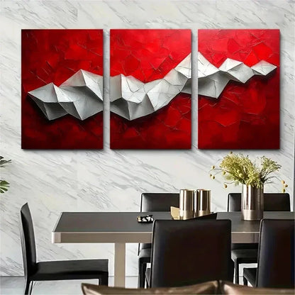 3pcs Abstract Angular Red And White Perfect Wall Art Set Canvas Framed 50x70cm - High Quality Print 100% Australian Made Wall Canvas Ready to Hang - Bella Home Decor
