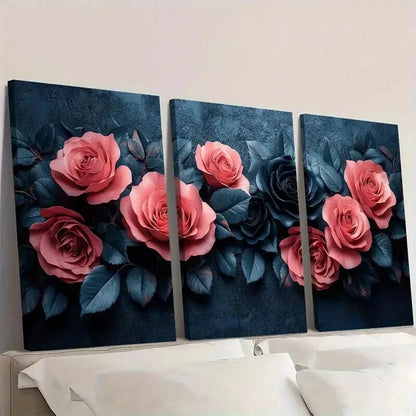 3pcs Unique Black Roses & Pink Roses Wall Art Set Canvas Framed 50x70cm - High Quality Print 100% Australian Made Wall Canvas Ready to Hang