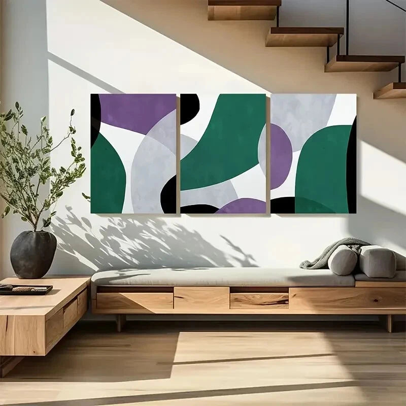 3pcs Green Purple Emerald Gem Abstract Metal Print Ready to Hang Art - Bella Home Decor
