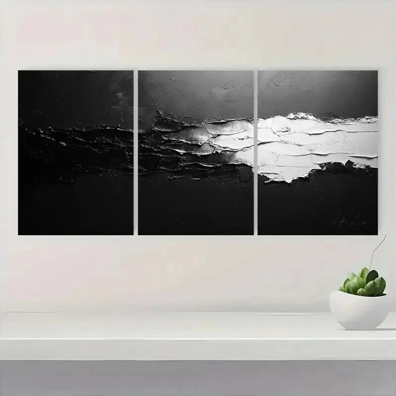 3pcs lack and White Abstract Texture Contemporary Metal Print Ready to Hang Art - Bella Home Decor