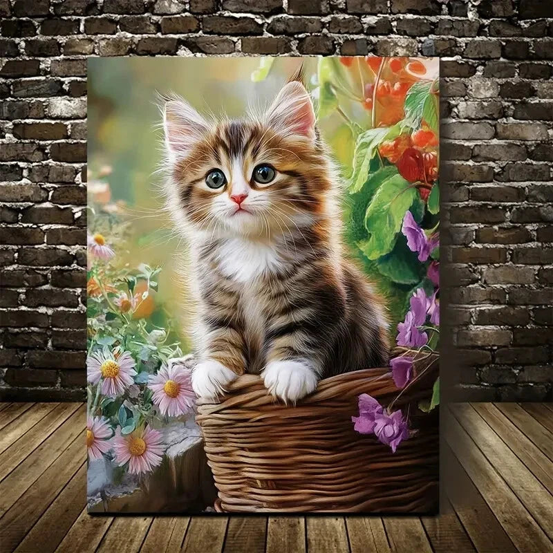 Cute Norwegian Forest Cat Kitten with Vibrant Painting 40x60cm Metal Print Ready to Hang - Bella Home Decor