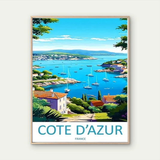 Cote D'Azur French Riviera Seascape Travel Poster Print Wall Art