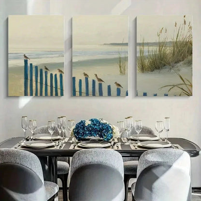 3pcs Beach Scene Soft Chalk Style Triptych Metal Print Ready to Hang Art - Bella Home Decor