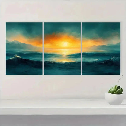 3pcs Sunset Ocean Abstract Landscape Metal Print Ready to Hang Art - Bella Home Decor