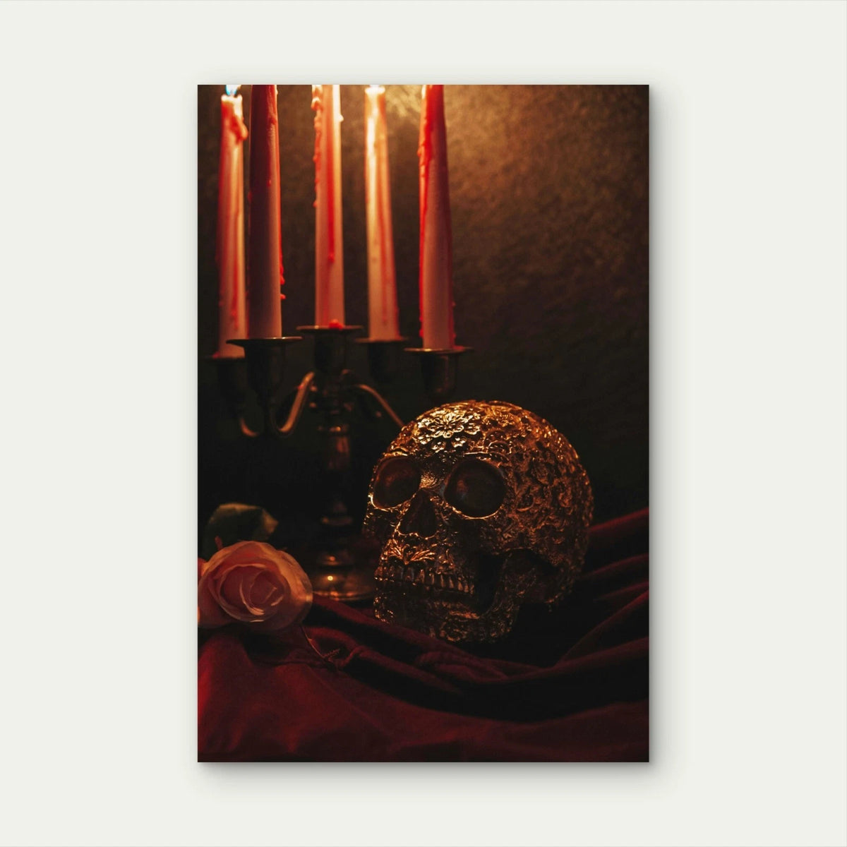 Gothic Skull With Rose And Candles 40x60cm Metal Print Ready to Hang