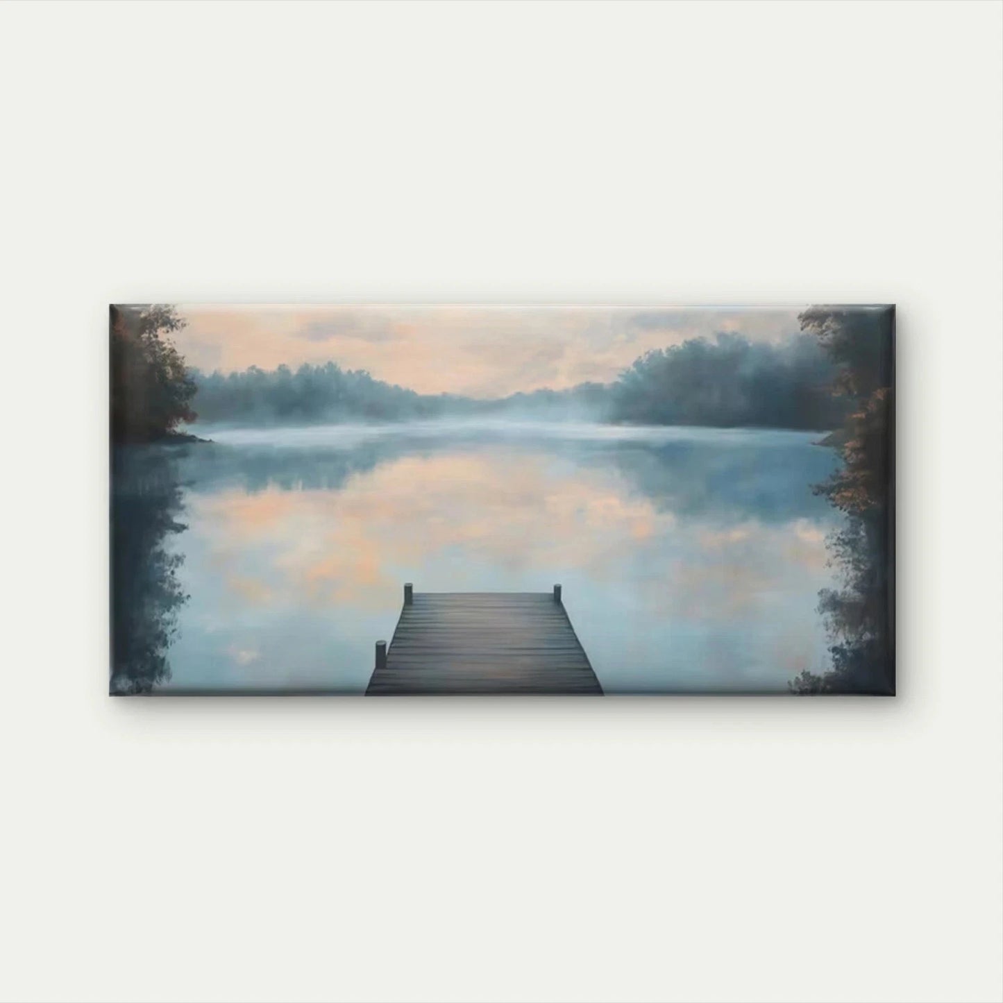 Lake Dock Dawn Scenic Landscape Wall Art Canvas Office Home Room Framed 120x60cm