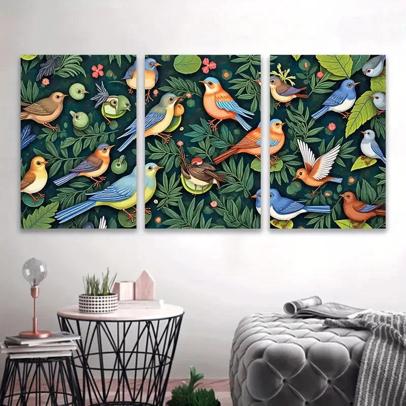 3pcs Vibrant Birds Artwork Wall Art Set Canvas Framed 60x90cm - High Quality Print 100% Australian Made Wall Canvas Ready to Hang