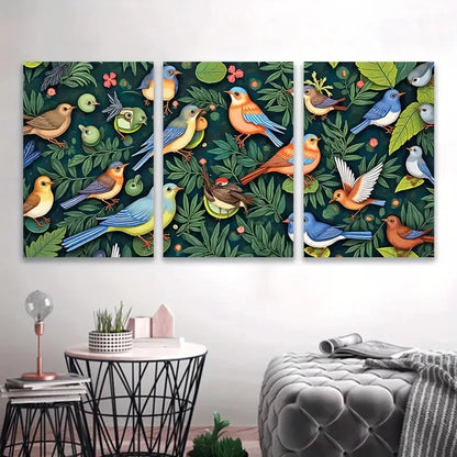 3pcs Vibrant Birds Artwork Wall Art Set Canvas Framed 60x90cm - High Quality Print 100% Australian Made Wall Canvas Ready to Hang