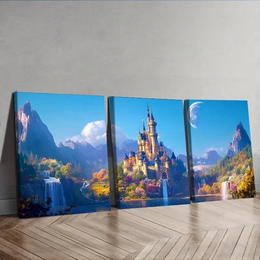3pcs Charming old castle Wall Art Set Canvas Framed 50x70cm - High Quality Print 100% Australian Made Wall Canvas Ready to Hang