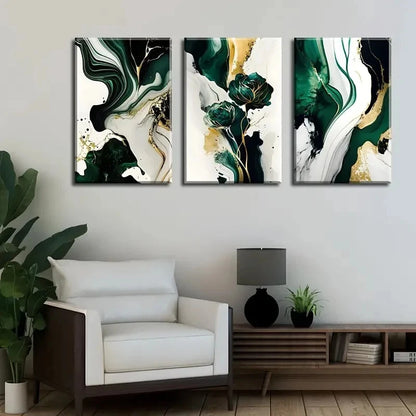 3pcs Emerald Green Green and Gold  Canvas Framed 50x70cm - High Quality Print 100% Australian Made Wall Canvas Ready to Hang