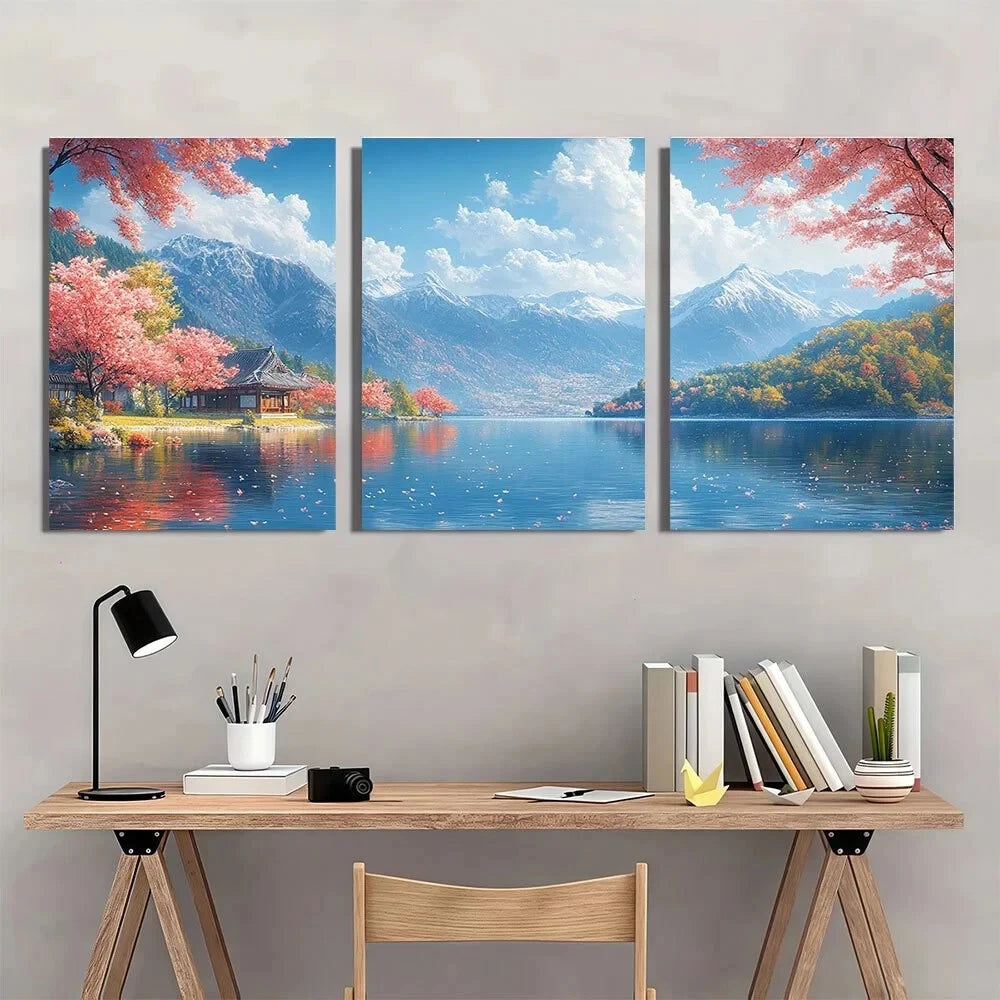 3pcs Lake Painting Nature Scenery Metal Print Ready to Hang Art - Bella Home Decor