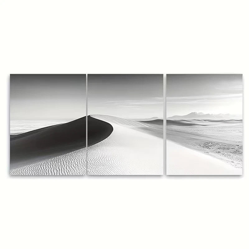 3pcs Black And White Sand Dunes Metal Print Ready to Hang Art - Bella Home Decor