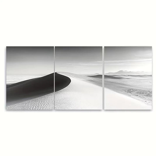 3pcs Black And White Sand Dunes Metal Print Ready to Hang Art