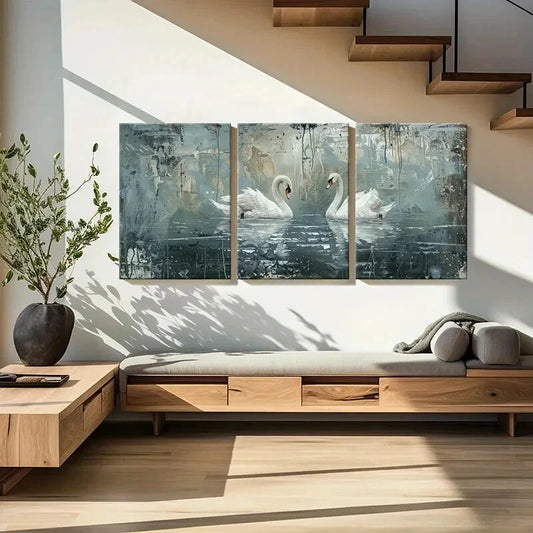 3pcs Artistic Swans Urban Landscape Abstract Metal Print Ready to Hang Art