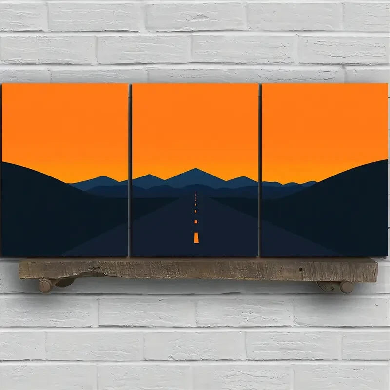 3pcs Abstract Sunset Road Landscape Metal Print Ready to Hang Art - Bella Home Decor