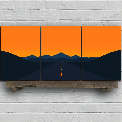 3pcs Abstract Sunset Road Landscape Metal Print Ready to Hang Art - Bella Home Decor