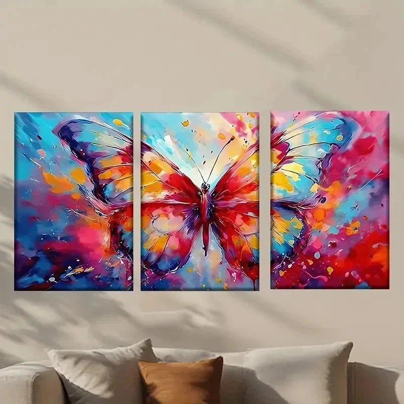 3pcs Abstract Butterfly Painting Decoration Wall Art Set Canvas Framed 50x70cm - High Quality Print 100% Australian Made Wall Canvas Ready to Hang - Bella Home Decor