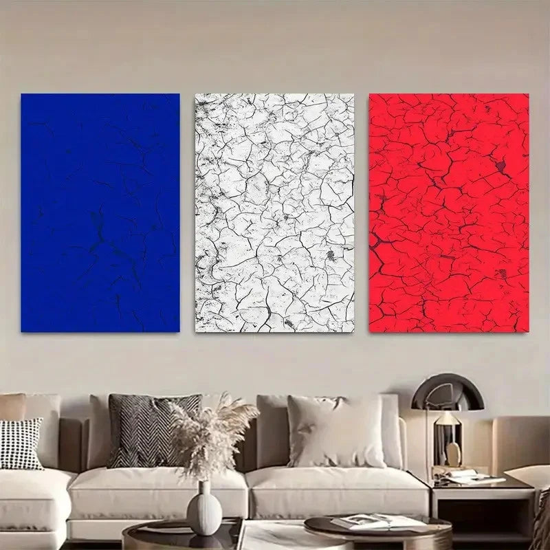 3pcs France Flag Cracked Effect Metal Print Ready to Hang Art - Bella Home Decor