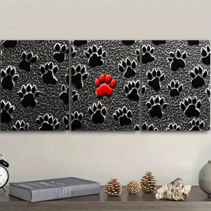 3pcs Black Dog Paw Prints Wall Art Set Canvas Unframed - High Quality Print 100% Australian Made Wall Canvas - Bella Home Decor