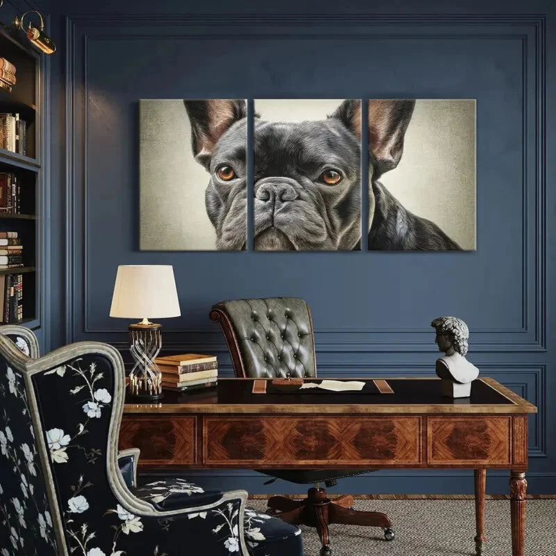 3pcs Artistic French Bulldog Portrait Poster Metal Print Ready to Hang Art - Bella Home Decor