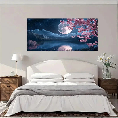 Serene Lake & Cherry Blossoms Wall Art Canvas Office Home Room Framed 120x60cm