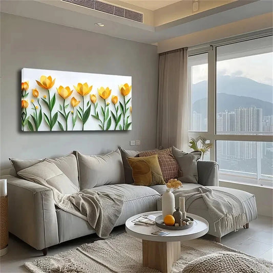 Minimalist Yellow Tulip Décor Wall Art Canvas Office Home Room Framed 120x60cm