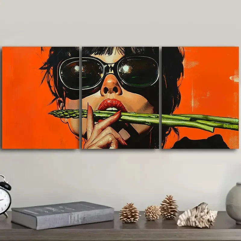 3pcs Bold Colors & Fashion Glasses Woman Wall Art Set Canvas Framed 60x90cm - High Quality Print 100% Australian Made Wall Canvas Ready to Hang - Bella Home Decor