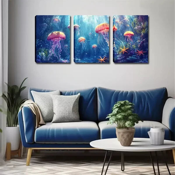3pcs Jellyfish In The Underwater Wall Art Set Canvas Framed 60x90cm - High Quality Print 100% Australian Made Wall Canvas Ready to Hang - Bella Home Decor