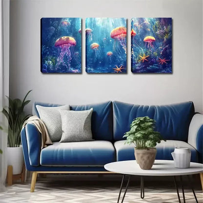 3pcs Jellyfish In The Underwater Wall Art Set Canvas Framed 60x90cm - High Quality Print 100% Australian Made Wall Canvas Ready to Hang - Bella Home Decor