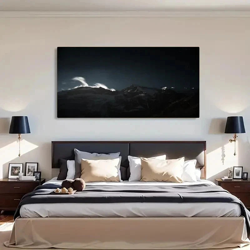 Mountains Moonlight Dark Night Wall Art Canvas Office Home Room Framed 120x60cm