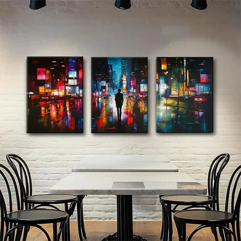 3pcs City Nightscape Abstract Reflection Perfect Wall Art Canvas Unframed - High Quality Print 100% Australian Made Wall Canvas - Bella Home Decor