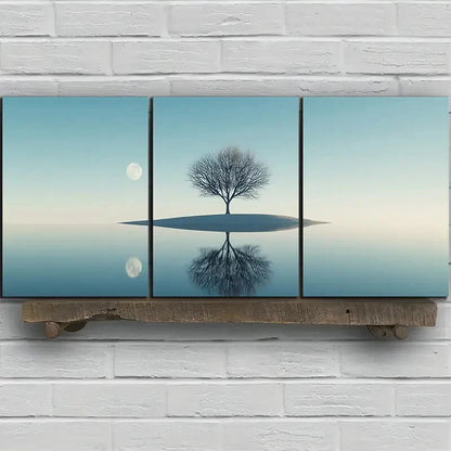 3pcs Reflection of Trees Moon Metal Print Ready to Hang Art - Bella Home Decor