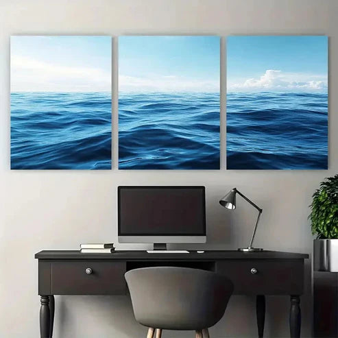 3pcs Soothing Blue Ocean Minimalist Nautical Wall Art Canvas Unframed - High Quality Print 100% Australian Made Wall Canvas