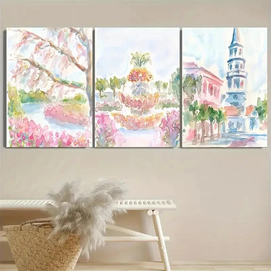 3pcs Pastel Pink Blue Charleston South Carolina Metal Print Ready to Hang Art