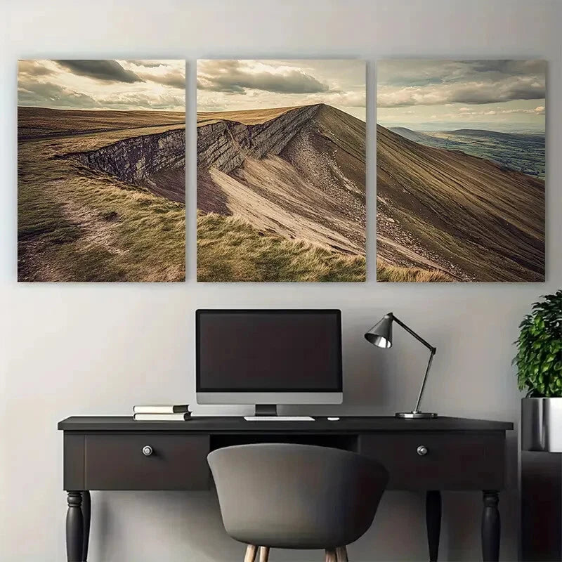 3pcs Great Ridge and Mam Tor Vintage Peak District Metal Print Ready to Hang Art - Bella Home Decor
