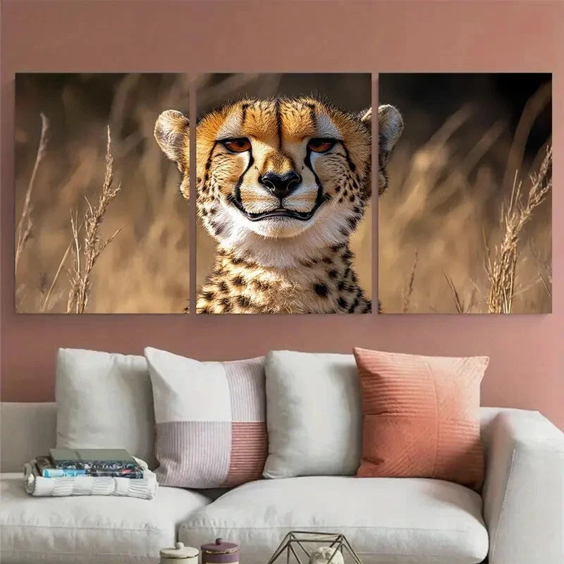 3pcs Funny Cheetah Silly Face Kruger National Park Metal Print Ready to Hang Art - Bella Home Decor