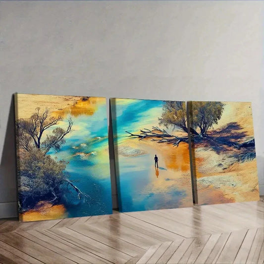 3pcs Painting, Aerial View of the Sand Wall Art Set Canvas Framed 40x60cm - High Quality Print 100% Australian Made Wall Canvas Ready to Hang