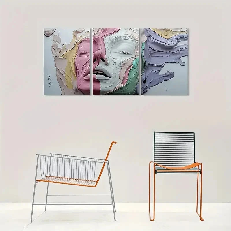 3pcs Abstract Face Triptych Painting Metal Print Ready to Hang Art - Bella Home Decor