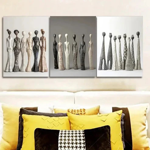 3pcs Paintings with Ceramic Figurines Wall Art Canvas Unframed - High Quality Print 100% Australian Made Wall Canvas